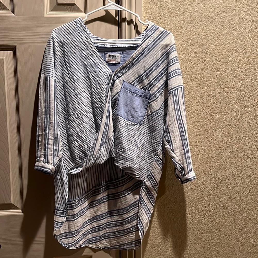 Anthropologie High Low Patchwork Blouse Size Xs - image 1